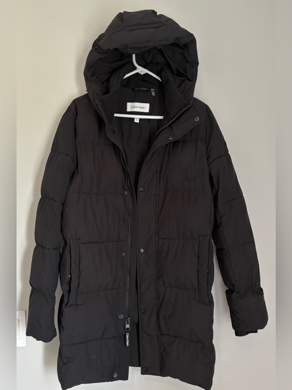 Calvin Klein Women's Black Long Hooded Puffer Jacket